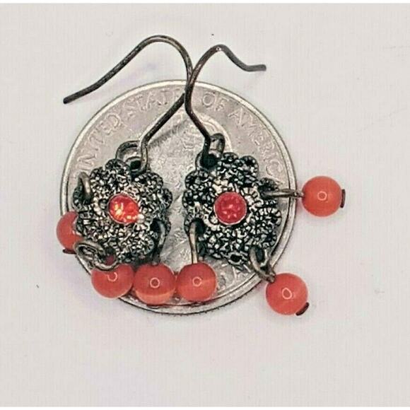 🟠🟢 Ombre Beaded Chandelier Earrings 💚🧡 Retro Spring Dangle 2Pr - Picture 5 of 9